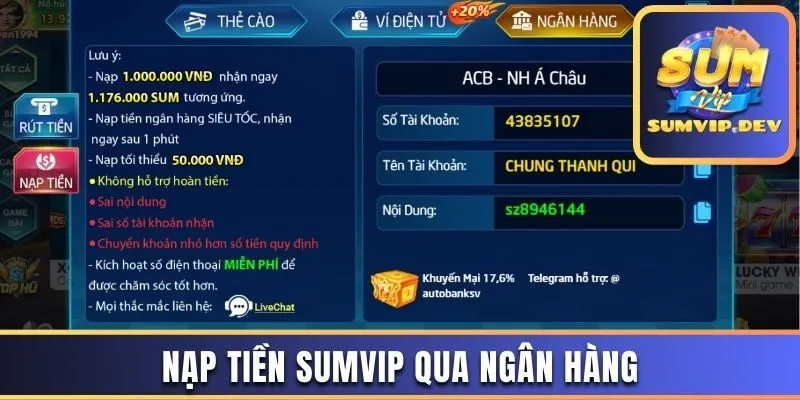 Thực hiện nạp qua ngân hàng nhanh chóng