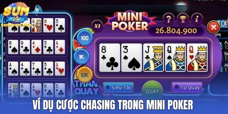 Ví dụ cược Chasing trong mini poker 
